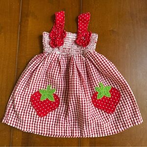 Red Gingham Dress with Strawberry Appliques - 18 months